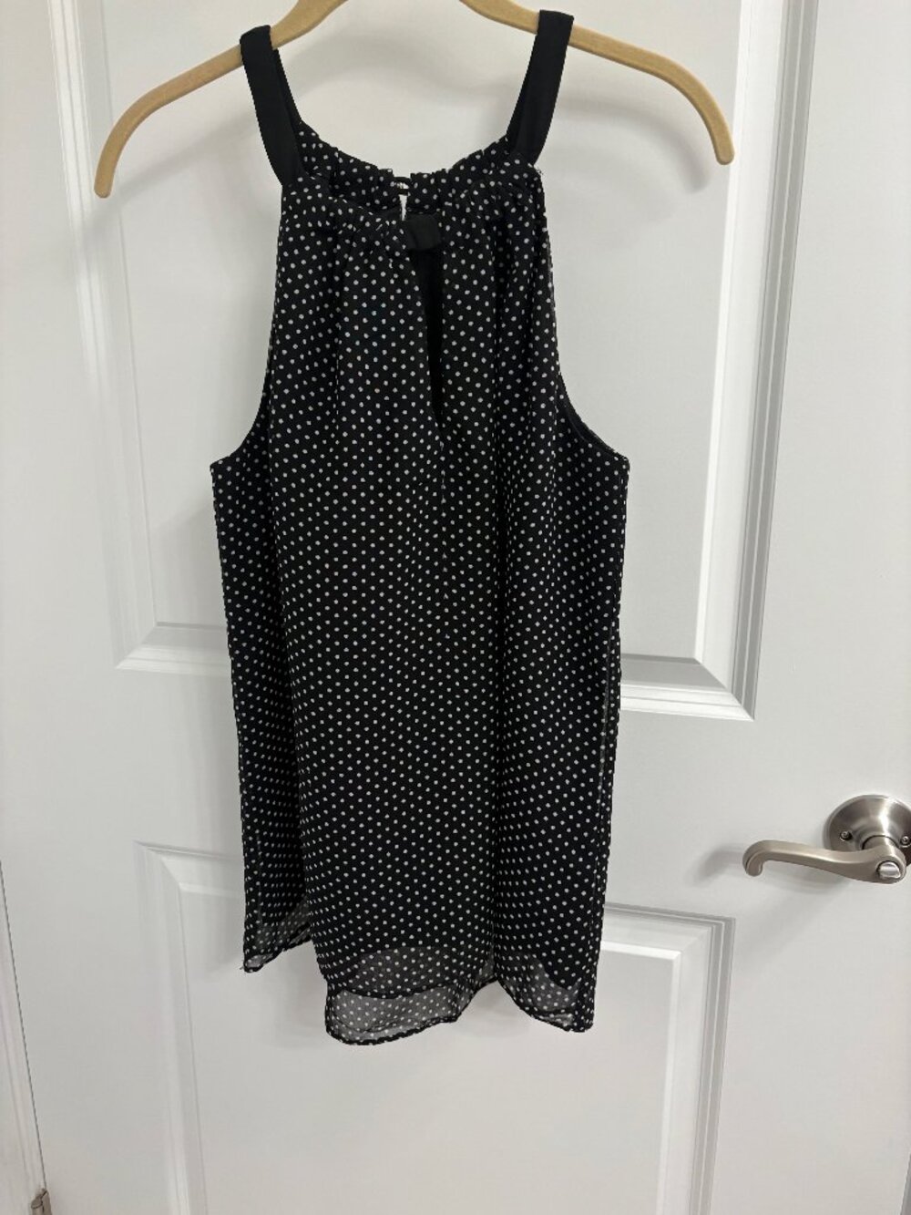 Single Los Angeles Sleeveless Halter Type Blouse Medium Black w/White dots
